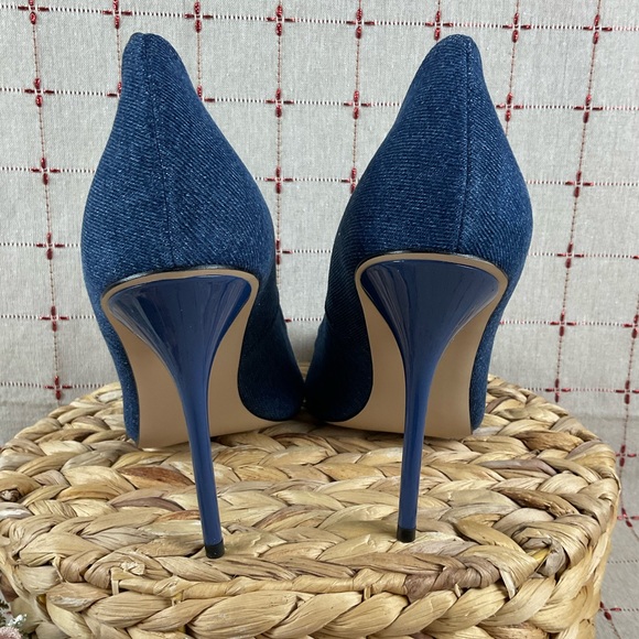 GOOD AMERICAN “Emma” Denim Heel Ultra High Blue Denim Stilettos Sz 10.5 New - Picture 5 of 9